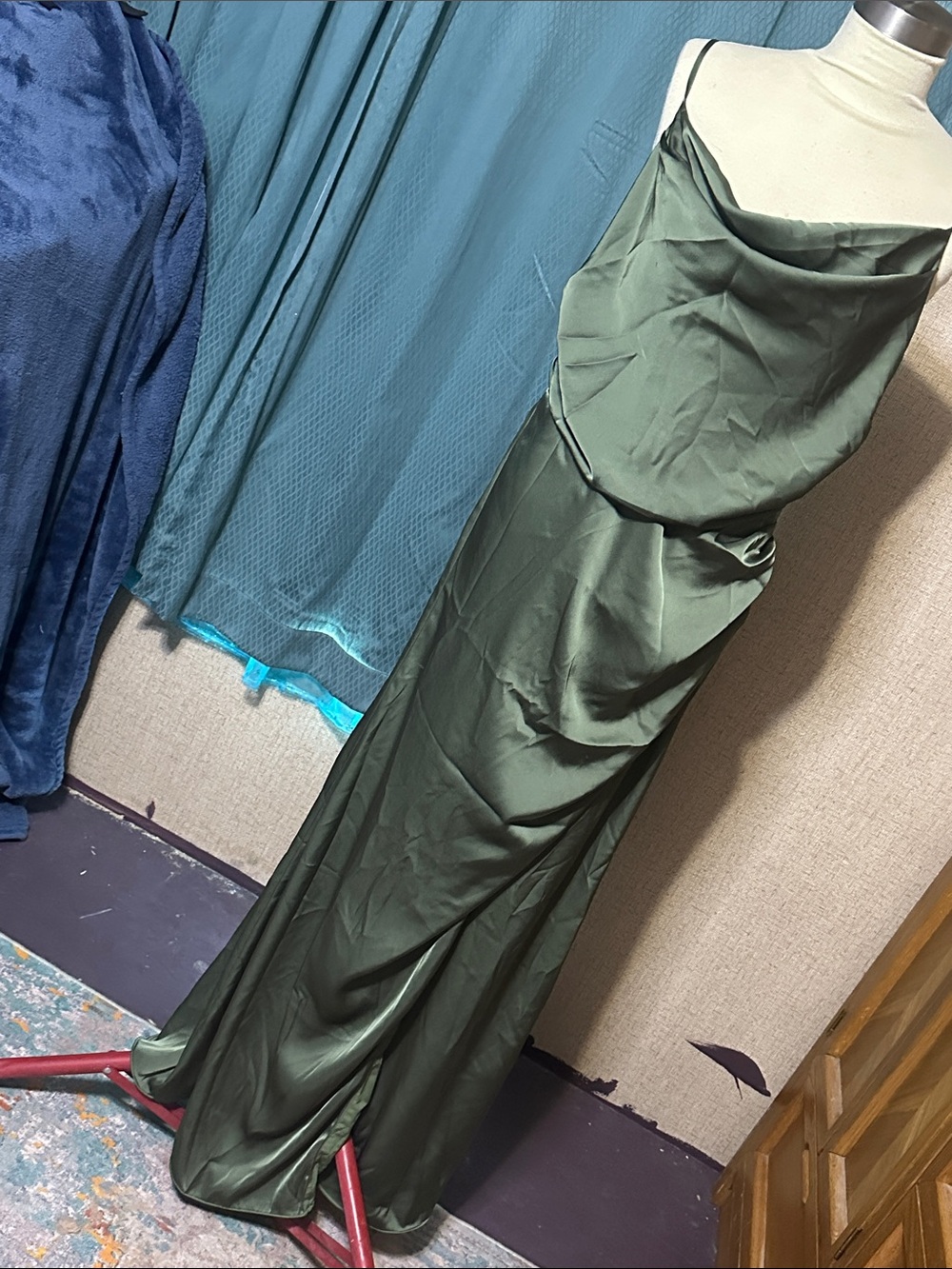 Birdy Grey, bridesmaids Olive Green Satin Maxi Dress